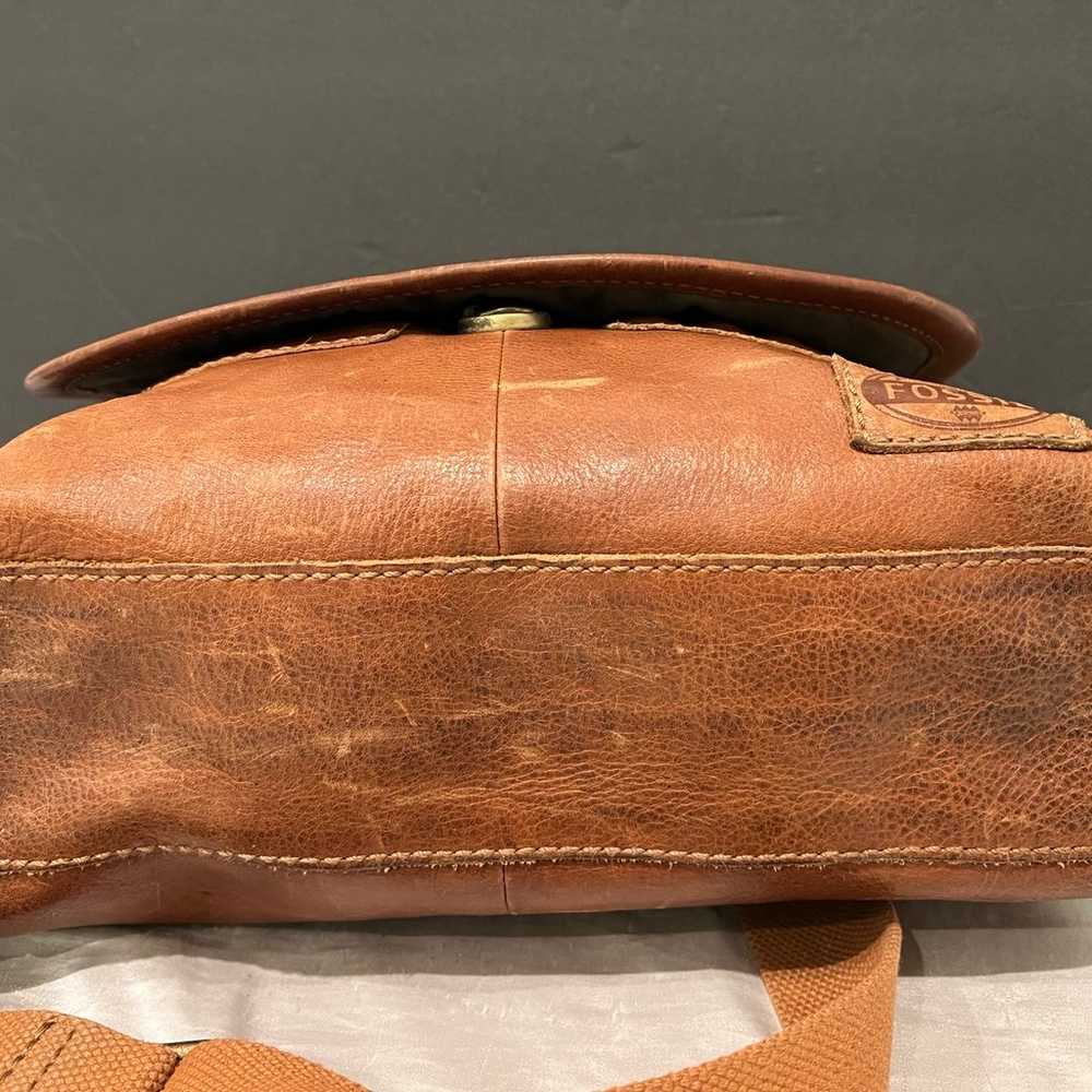 Vintage Fossil Cognac Crossbody Messenger Bag 14x… - image 8