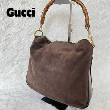 Old Gucci Bamboo One-Handle Bag Suede Leather Vint