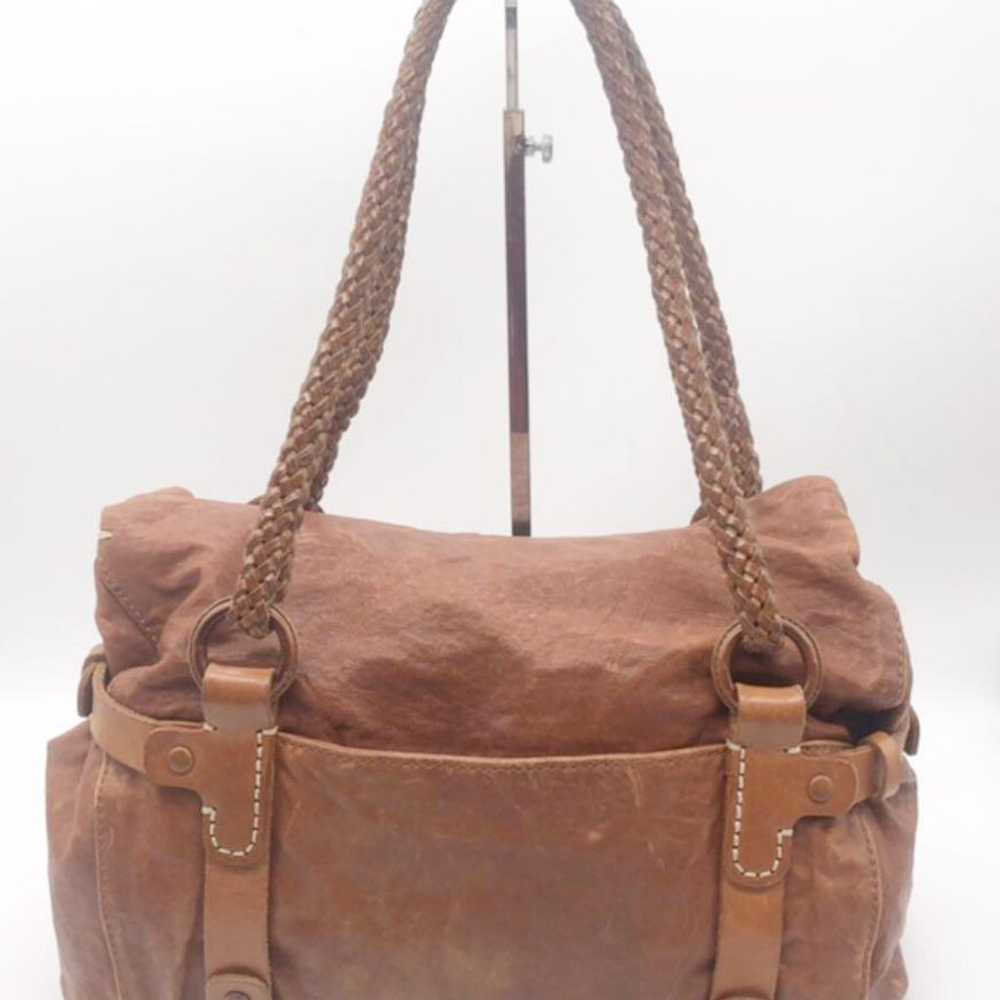 T1067 Genten handbag tote bag brown leather bag - image 3