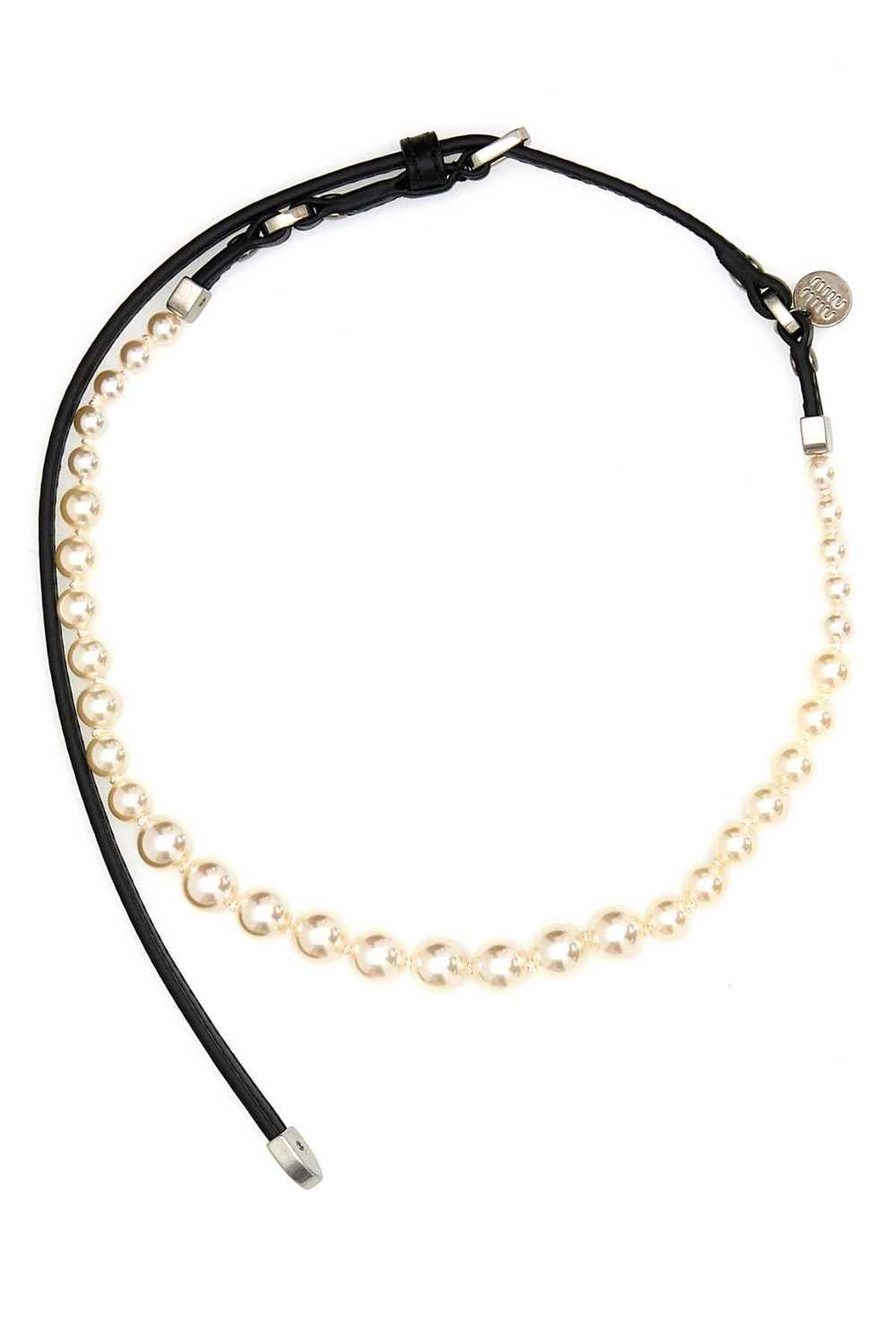 Miu Miu Two-Tone Leather And Pearls Necklace - image 1