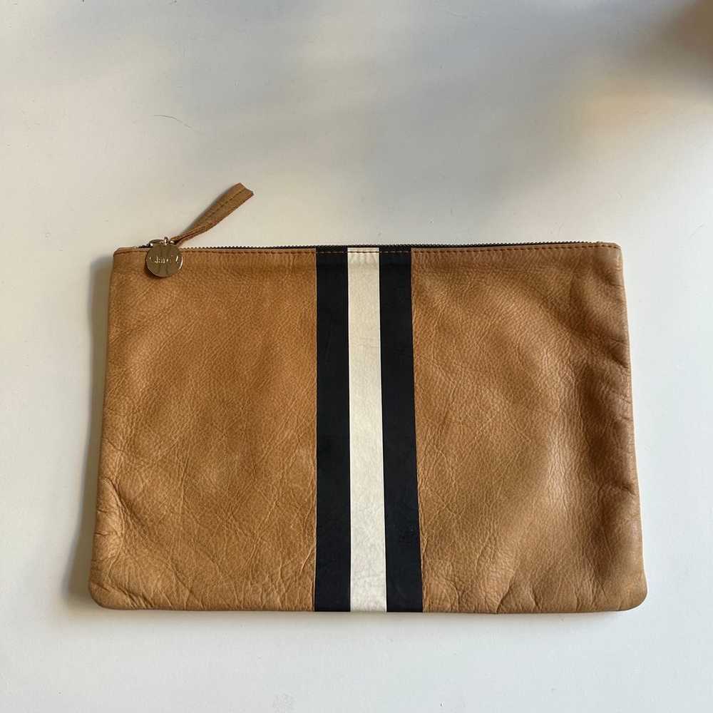 Clare V Vivier Camel Nubuck Stripe Clutch Bag Zip… - image 1