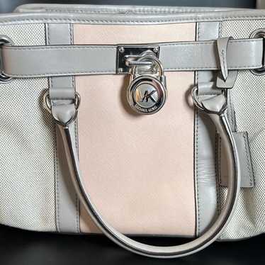 MICHAEL KORS HAMILTON CENTER STRIPE PINK LEATHER … - image 1