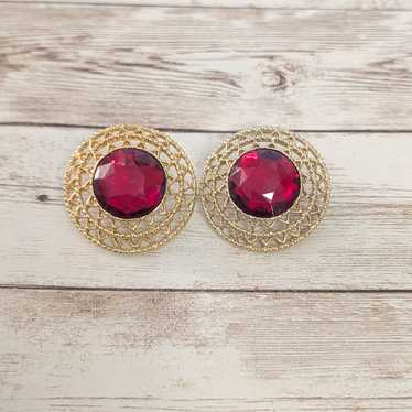 Vintage Vintage Clip On Earrings Stunning Red Gem… - image 1