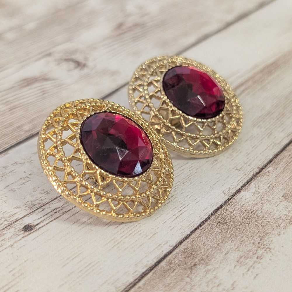 Vintage Vintage Clip On Earrings Stunning Red Gem… - image 2