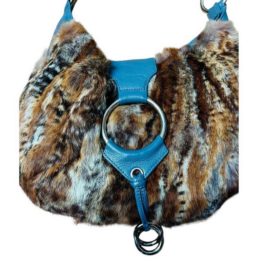 Isabella Fiore Rabbit Fur Shoulder Bag Leather Vi… - image 2