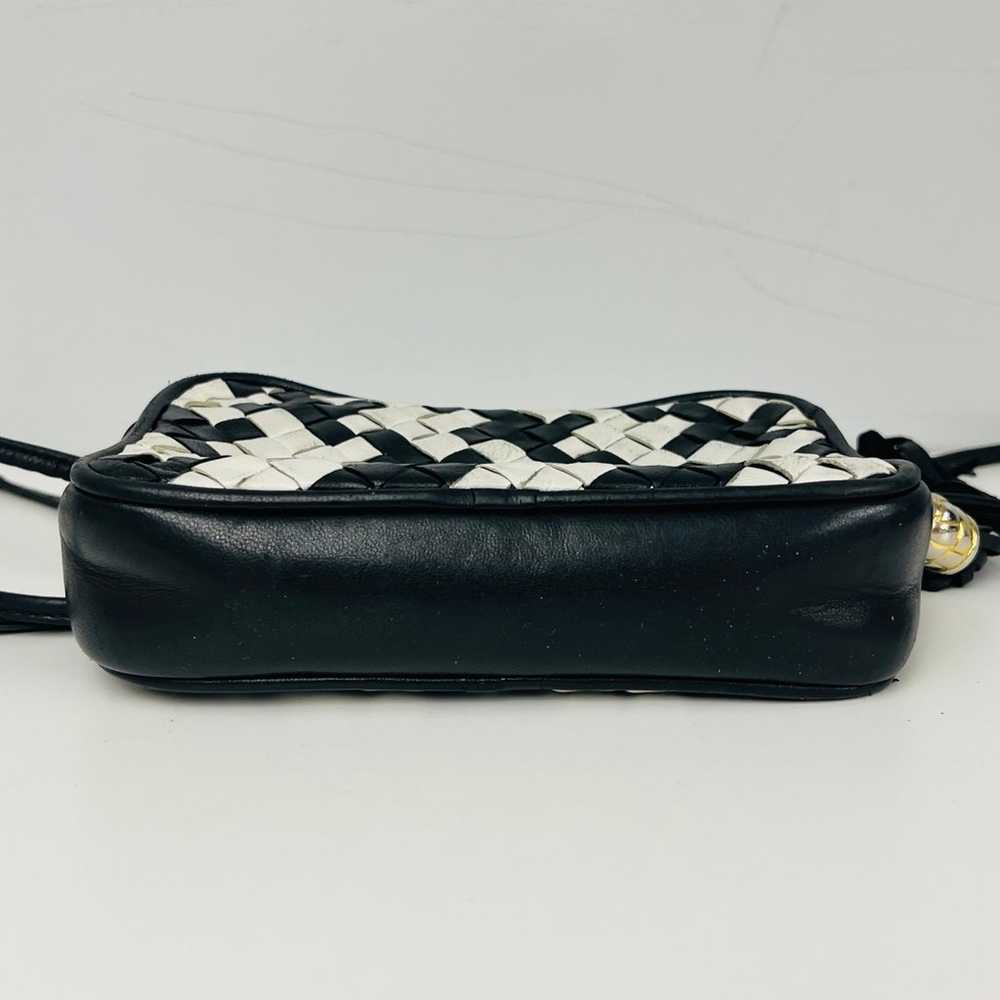 Small Black and White Woven Leather Crossbody Bag… - image 5