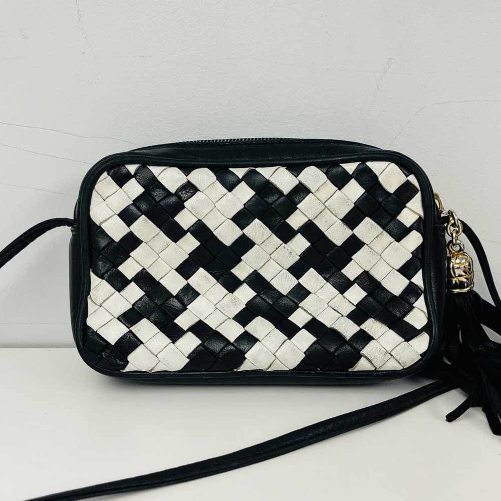 Small Black and White Woven Leather Crossbody Bag… - image 6