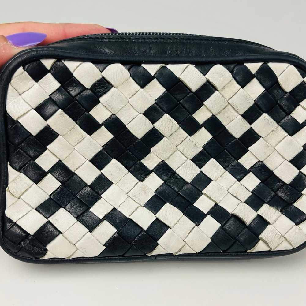 Small Black and White Woven Leather Crossbody Bag… - image 7