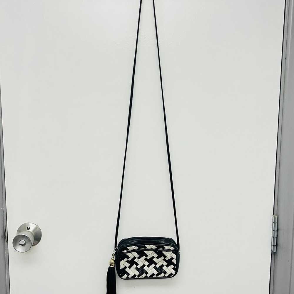 Small Black and White Woven Leather Crossbody Bag… - image 8