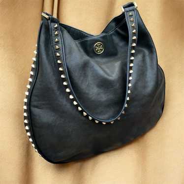 Tory Burch Women's Black Studded Hobo Bag with Go… - image 1