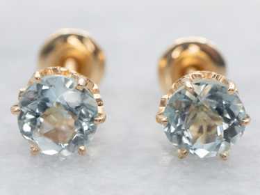 Round Cut Blue Topaz Stud Earrings - image 1