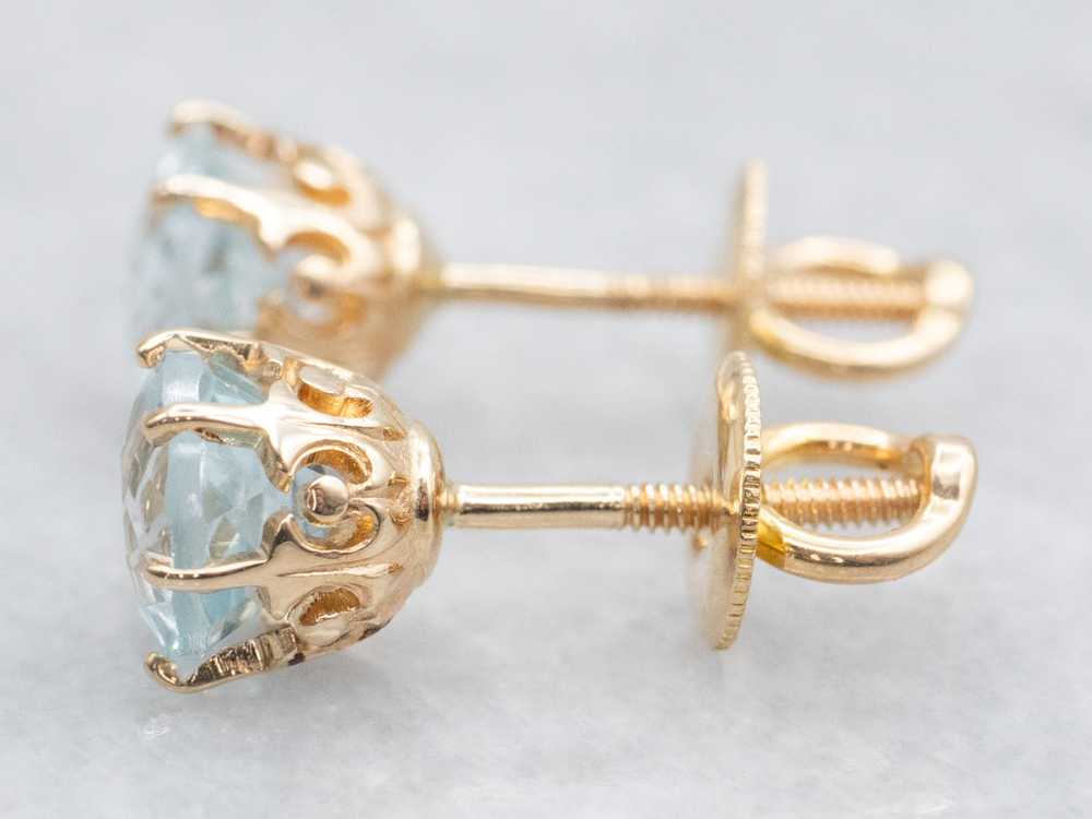 Round Cut Blue Topaz Stud Earrings - image 3