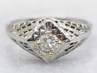 Art Deco Diamond Solitaire Ring - image 1