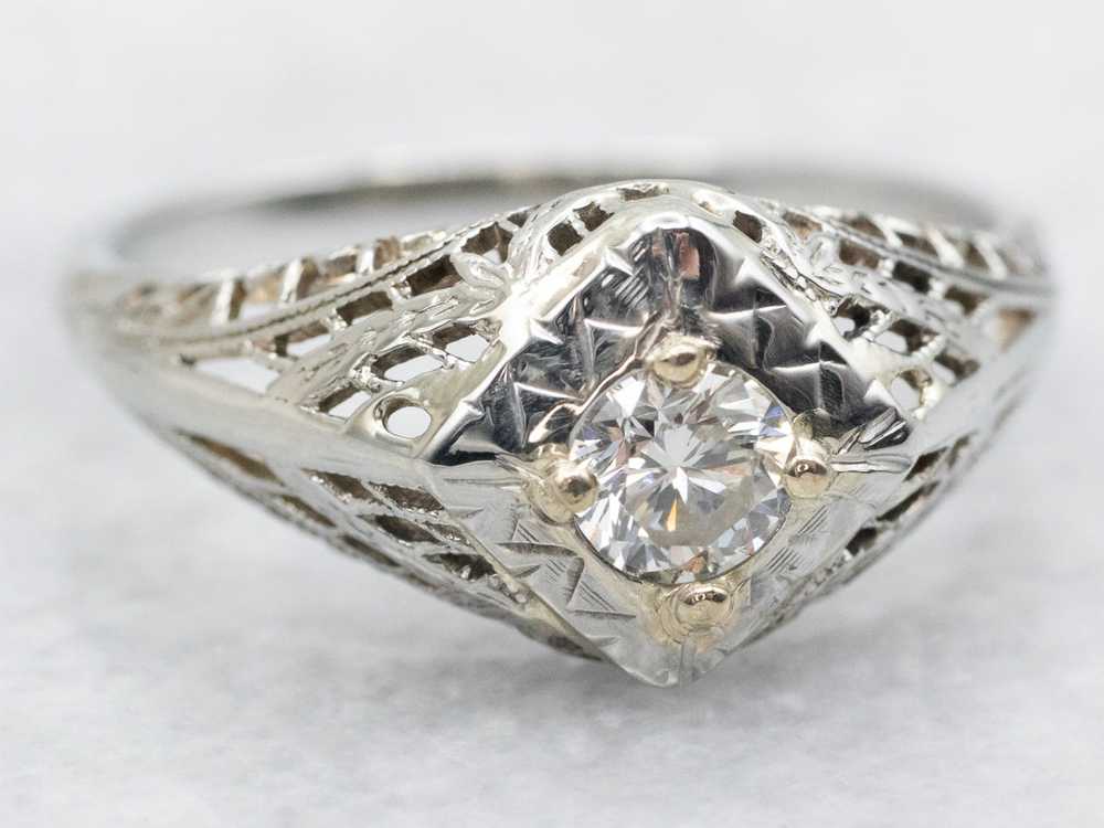 Art Deco Diamond Solitaire Ring - image 2