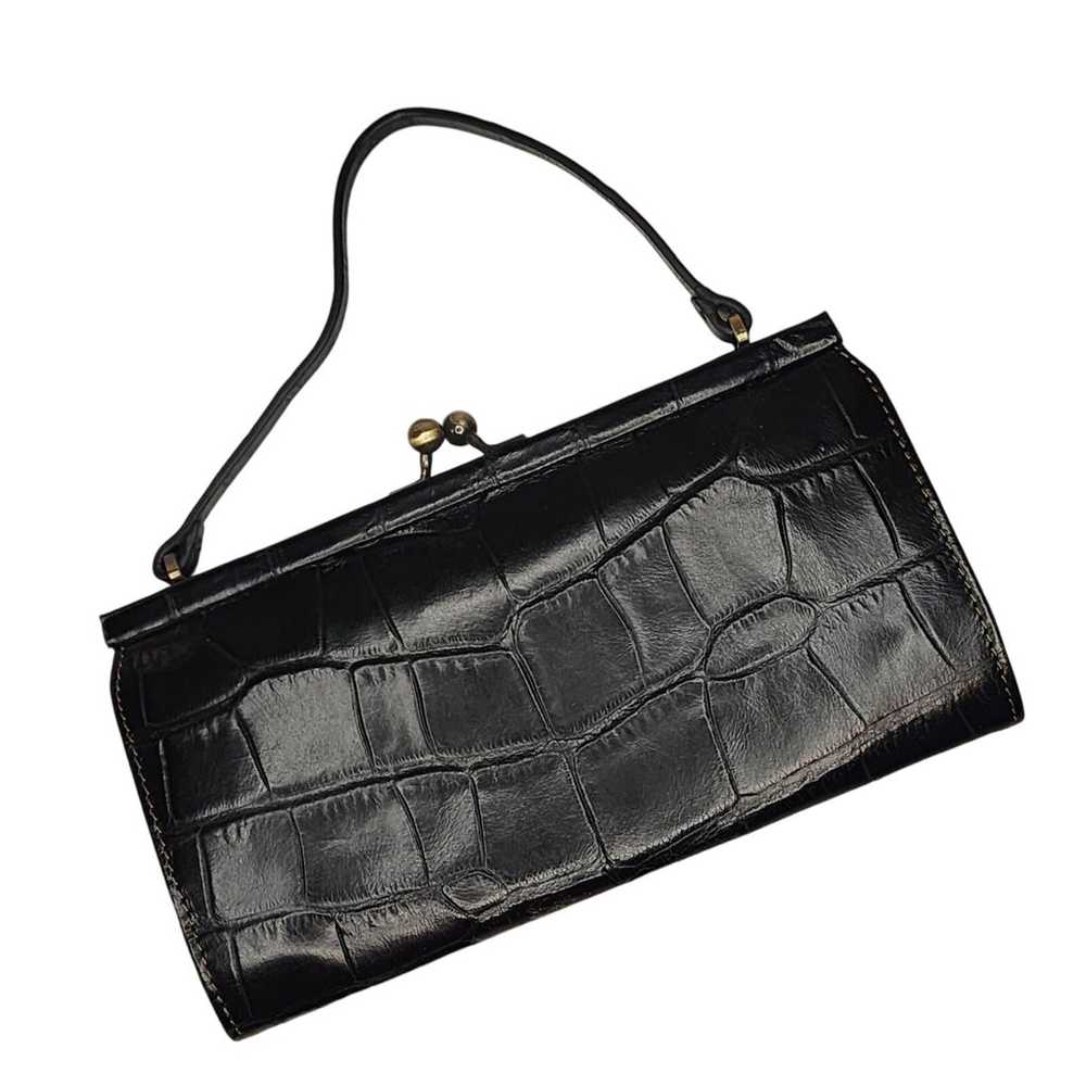 Vintage Nicole Miller Black Leather Mini Bag Croc… - image 1