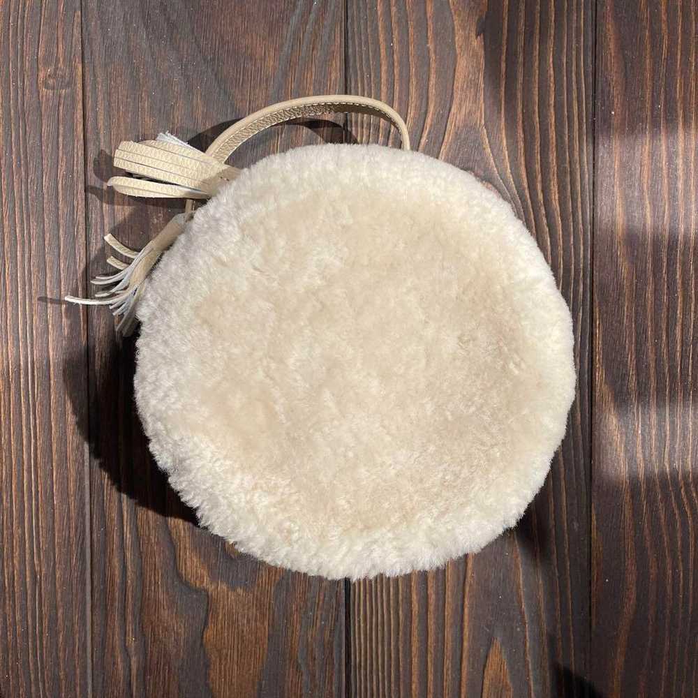 Fur bag, round shape, genuine leather, ivory - image 1