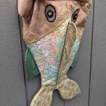 Vintage Figural Kitschy Handsewn Fish Pure Bag Qu… - image 1