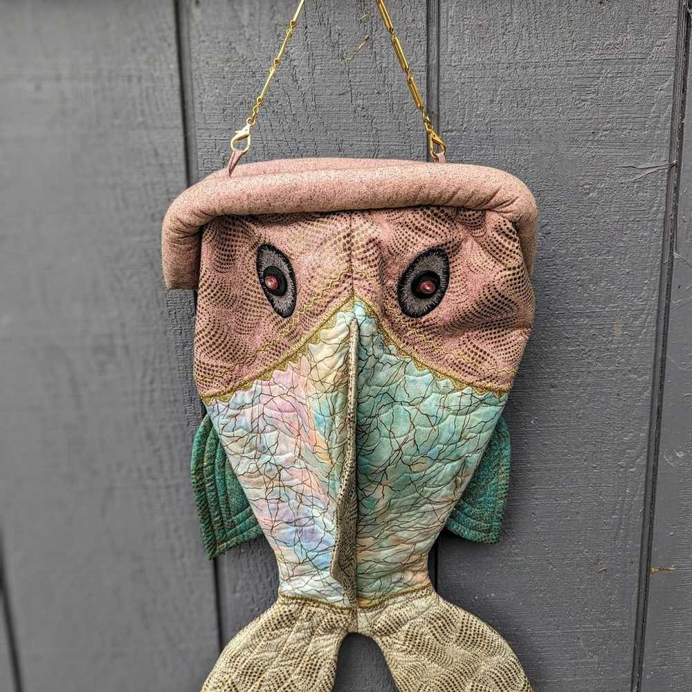 Vintage Figural Kitschy Handsewn Fish Pure Bag Qu… - image 2