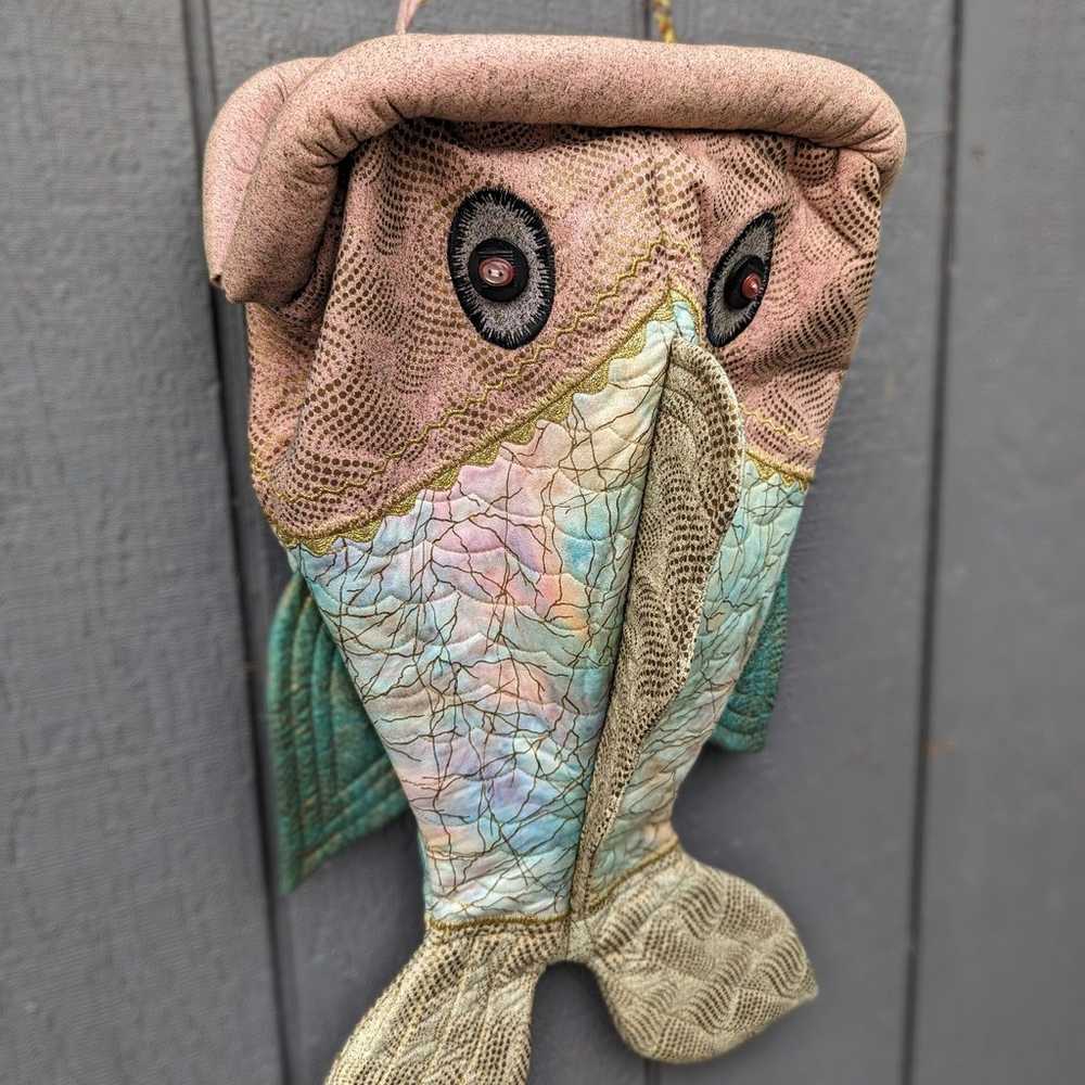 Vintage Figural Kitschy Handsewn Fish Pure Bag Qu… - image 3