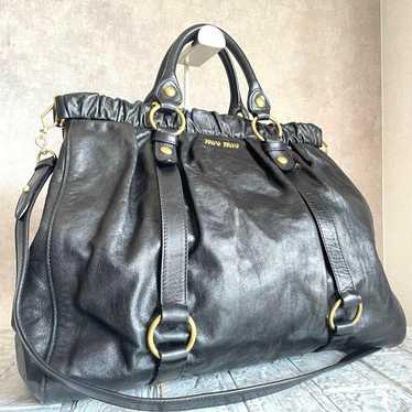 Miu Miu leather 2way handbag black.