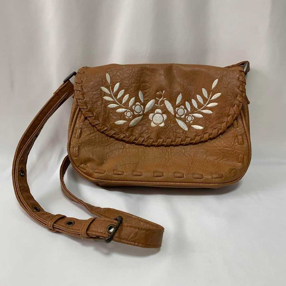 ◎ Showa Retro Shoulder Bag ◎ Brown Flower Stitch … - image 2