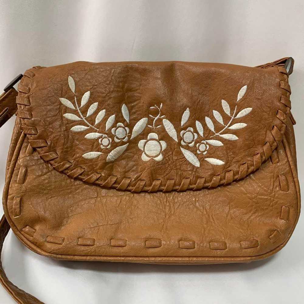 ◎ Showa Retro Shoulder Bag ◎ Brown Flower Stitch … - image 3