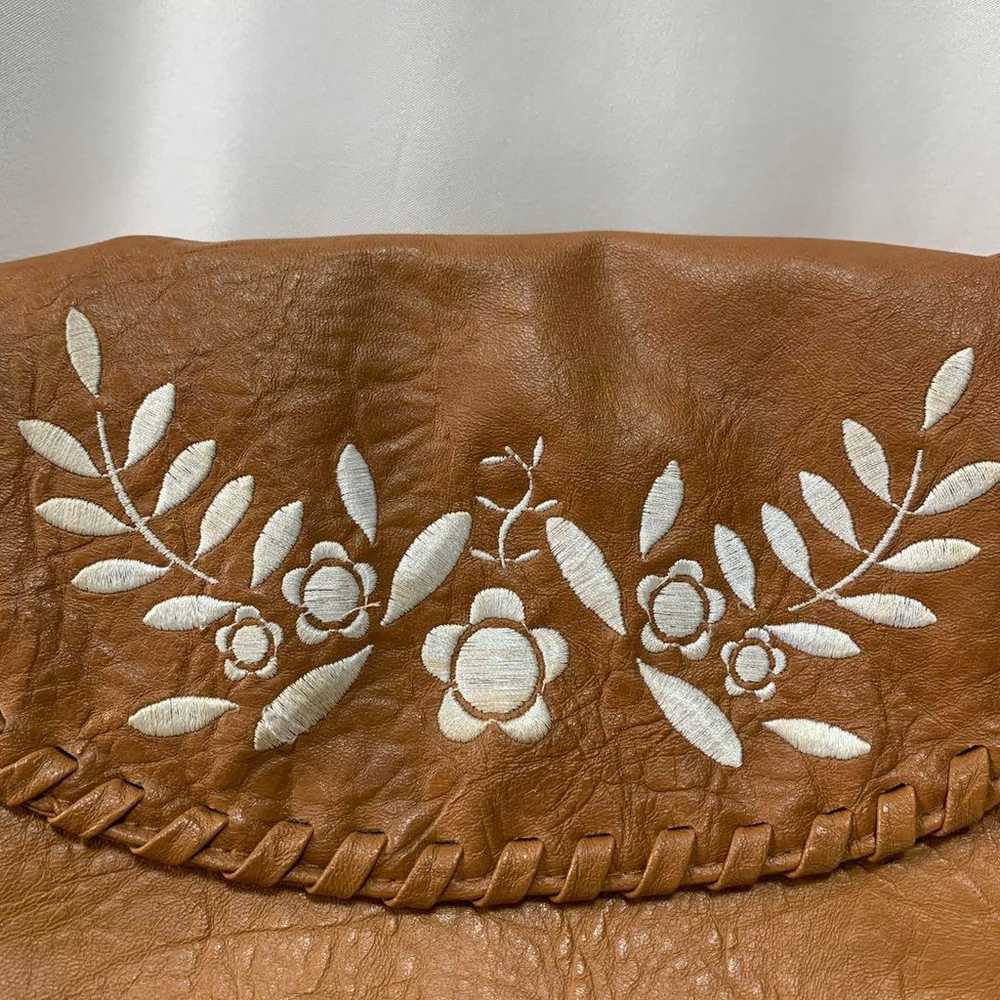 ◎ Showa Retro Shoulder Bag ◎ Brown Flower Stitch … - image 4