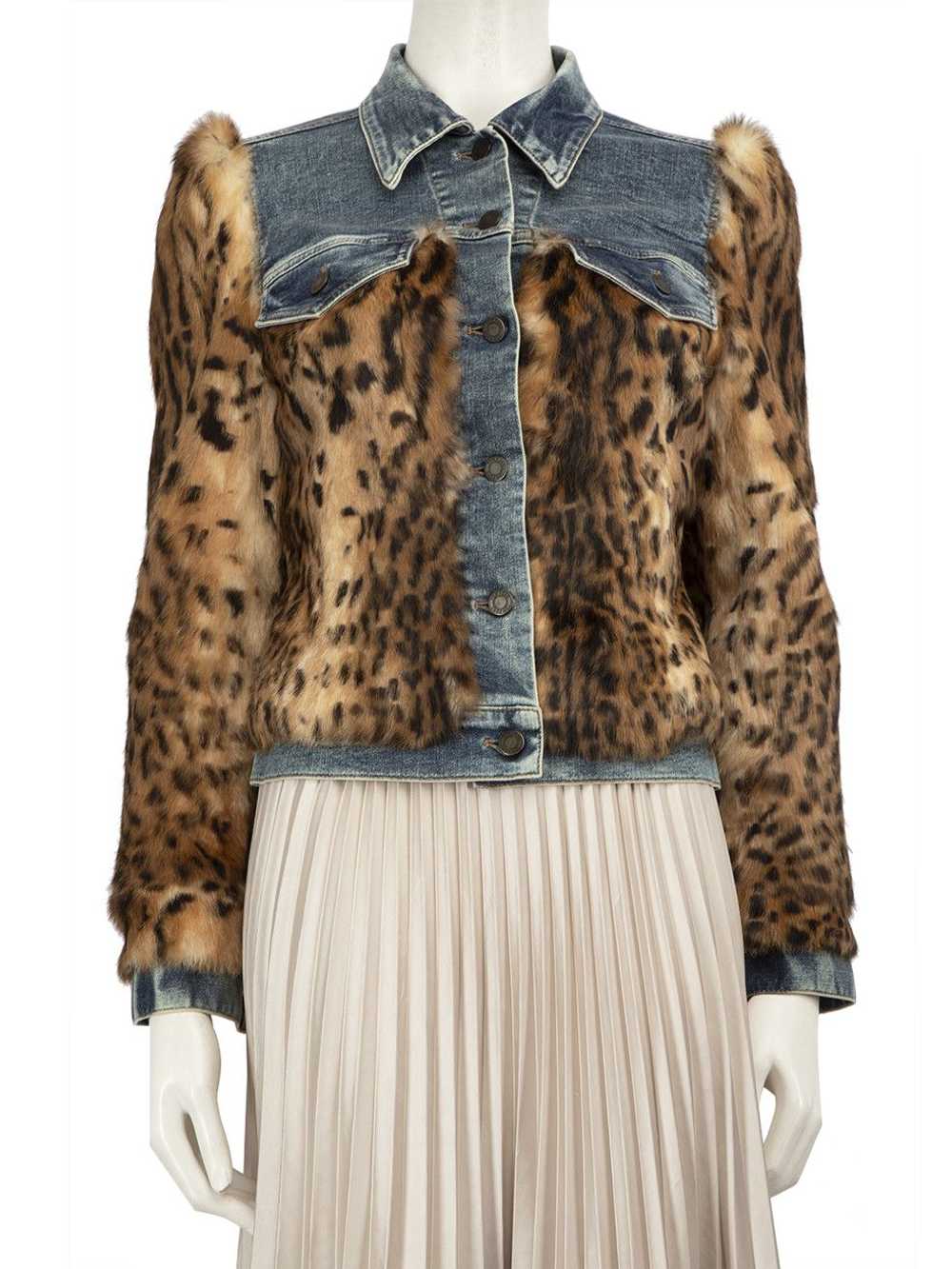 Tom Ford Leopard Pattern Rabbit Fur Denim Jacket - image 1