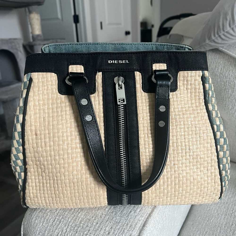 Diesel 2 way denim / straw / leather tote - image 1