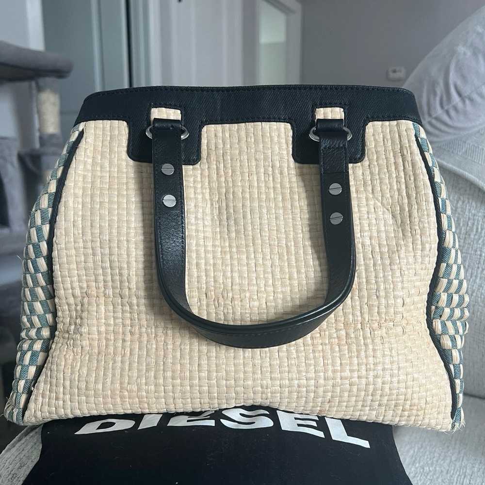 Diesel 2 way denim / straw / leather tote - image 2