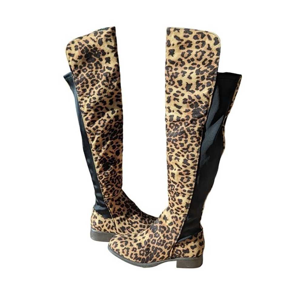 Yoki Leopard print knee high boots size 6.5 women… - image 1