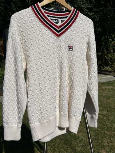 Fila White Fila Sweater w/Red, White & Blue V neck