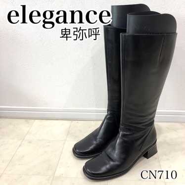 elegance Himiko Middle-heel Long Boots Black