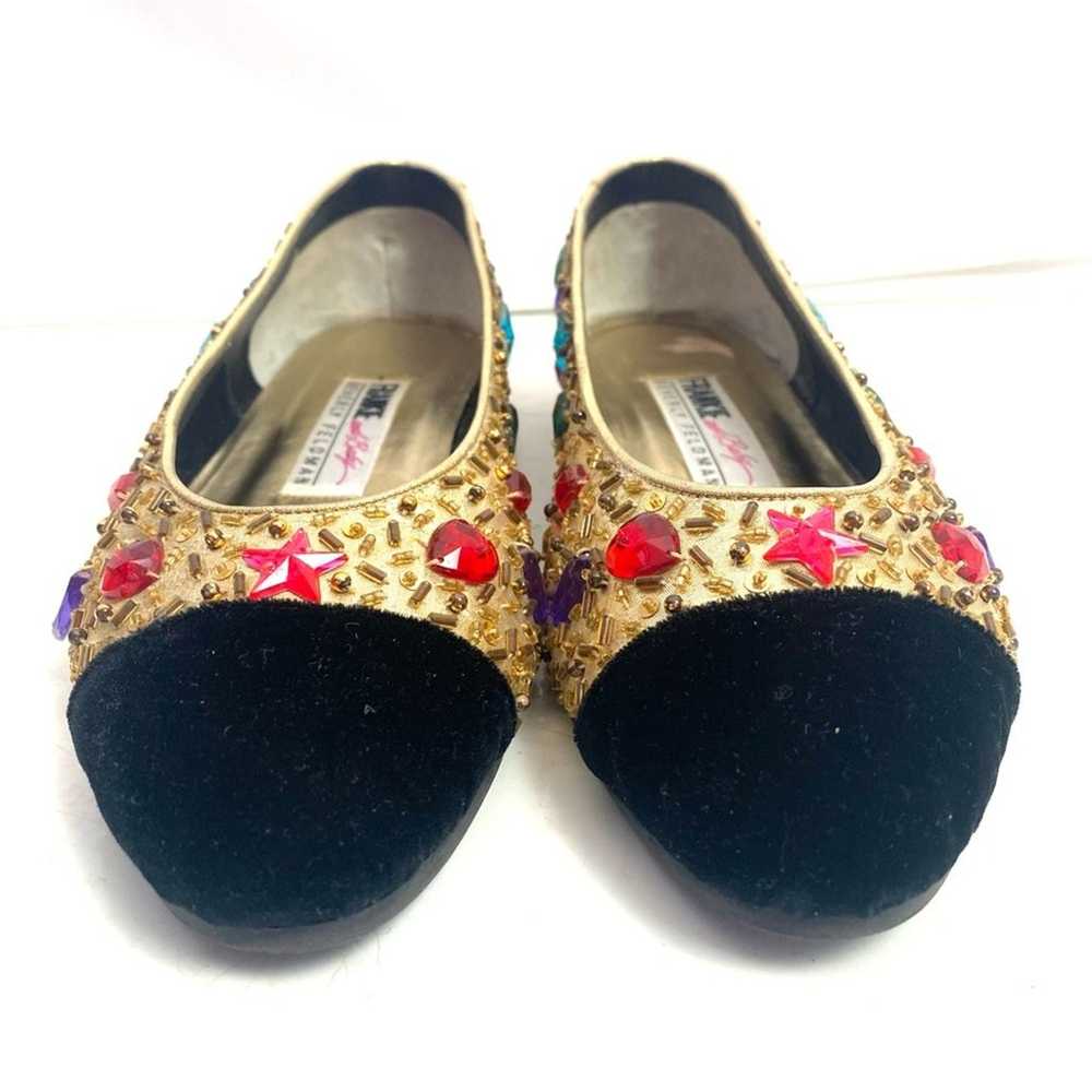 Vintage Beverly Feldman Jeweled Gold Flats Size 8 - image 3