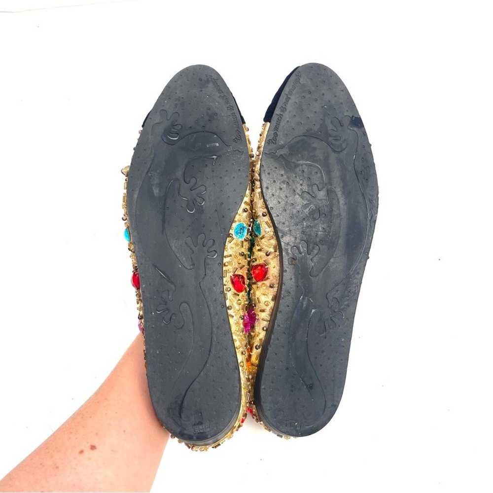 Vintage Beverly Feldman Jeweled Gold Flats Size 8 - image 9