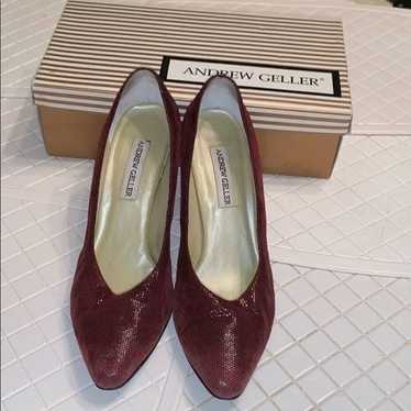 Vtg Andrew Geller "Wendy" wine colored caviar hee… - image 1