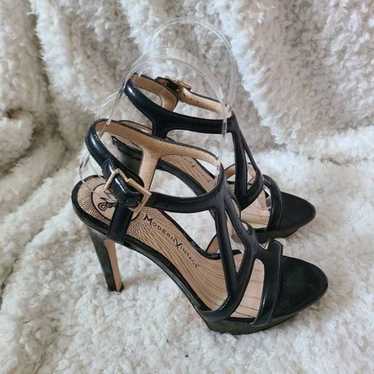 Modern Vintage Black Leather Strappy Heeled Sanda… - image 1