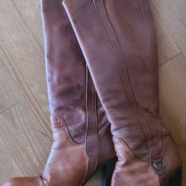 Brown leather long boots