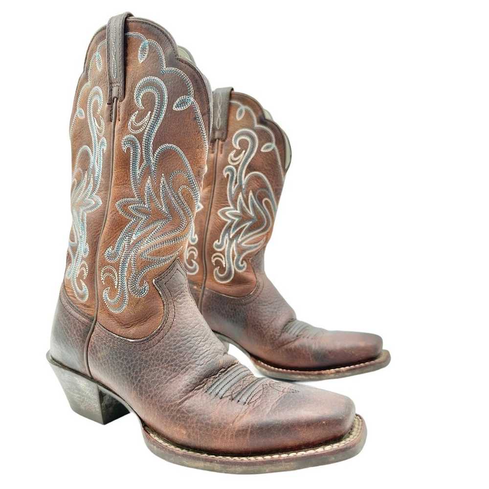 Ariat Women's Brown Leather Square Toe Teal Embro… - image 1