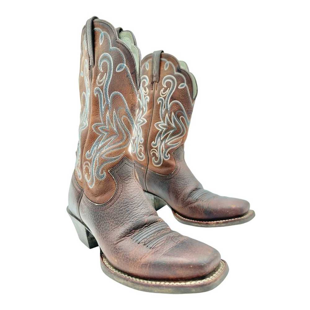 Ariat Women's Brown Leather Square Toe Teal Embro… - image 2