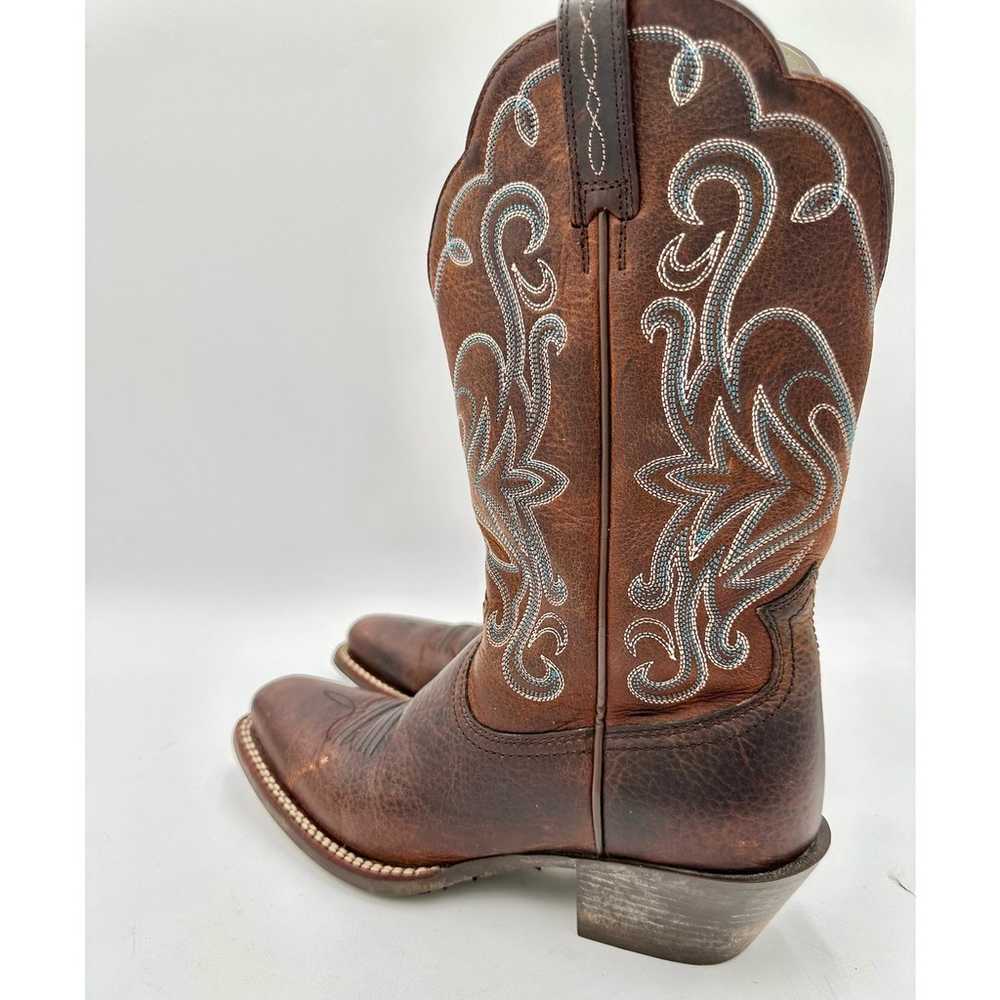 Ariat Women's Brown Leather Square Toe Teal Embro… - image 6