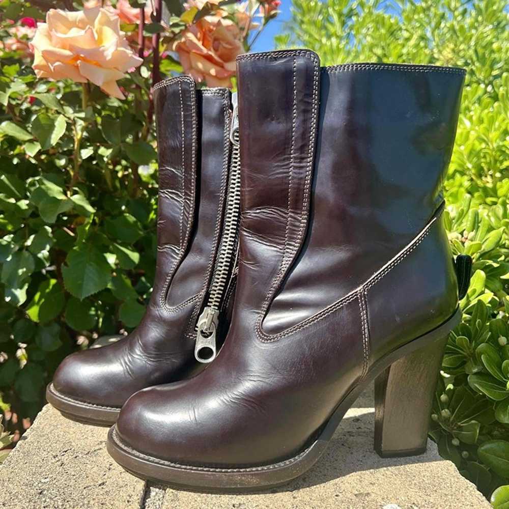 Chloe Betty Brown Leather Moto Zip Boots Size 38 … - image 1