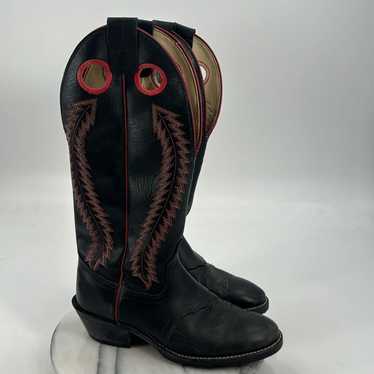 Women black and red leather cowgirl boots