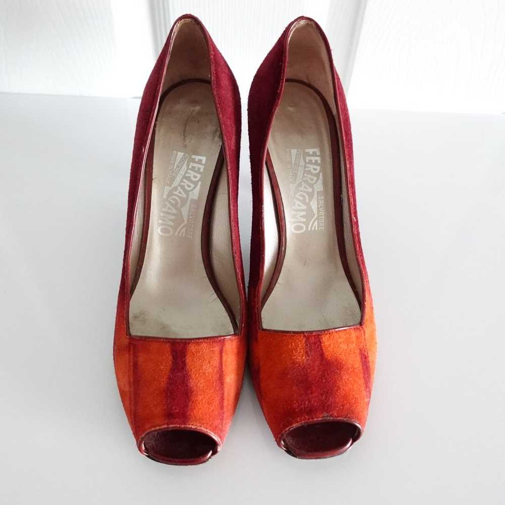 Vtg Salvatore Ferragamo Burgundy Orange Ombré Gra… - image 4