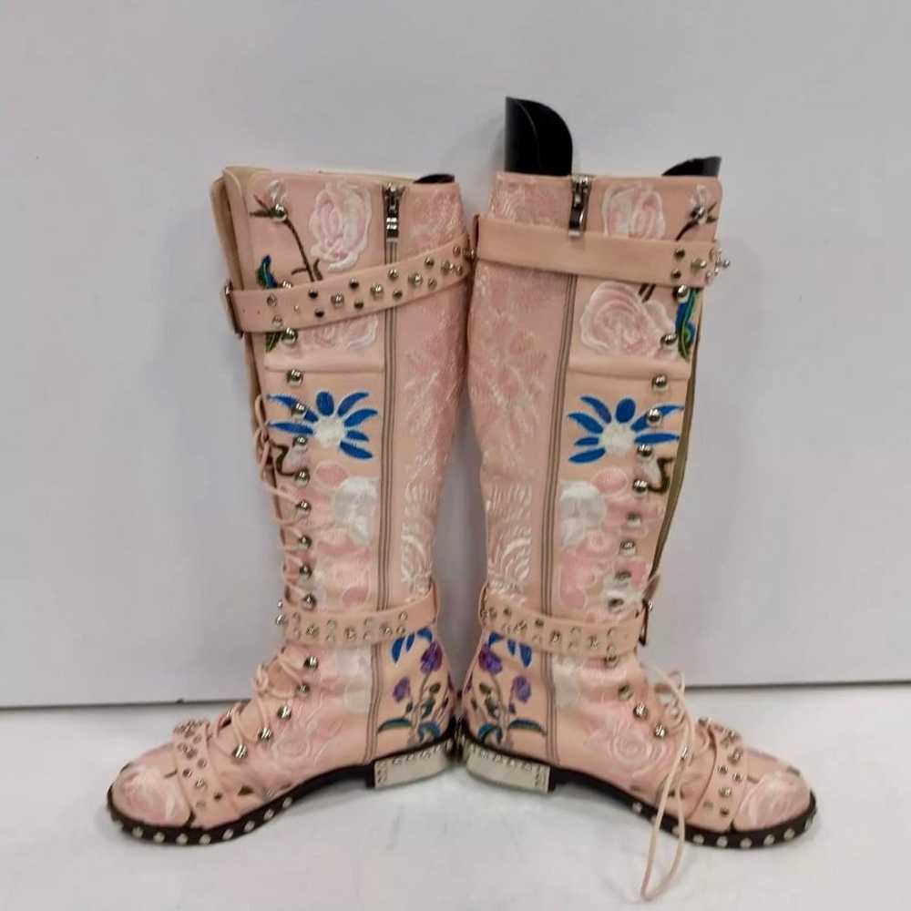 Knee High Boots Women Leather Print Flower Flat B… - image 3