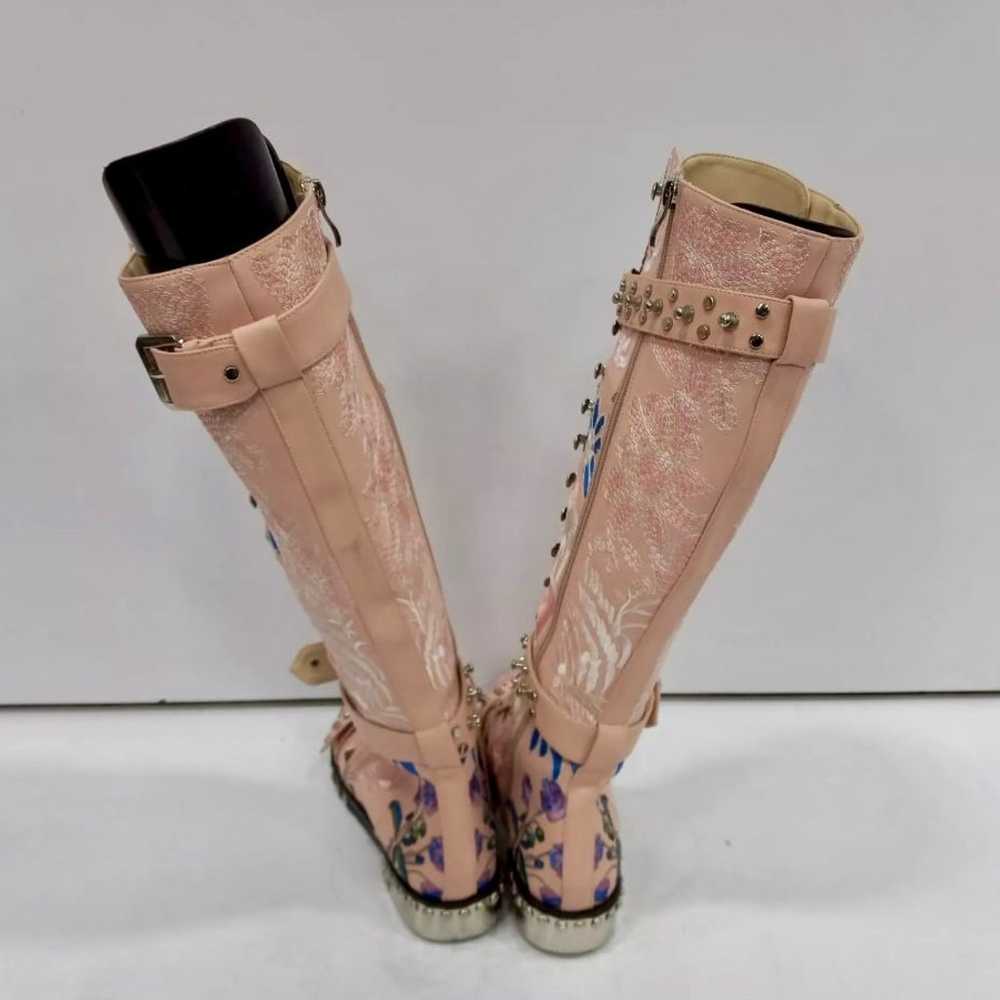 Knee High Boots Women Leather Print Flower Flat B… - image 6