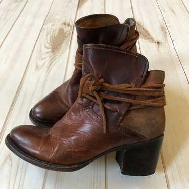 RARE Freebird by Steven Carter Ankle Booties sold Leather Cognac Open Toe Boots 7