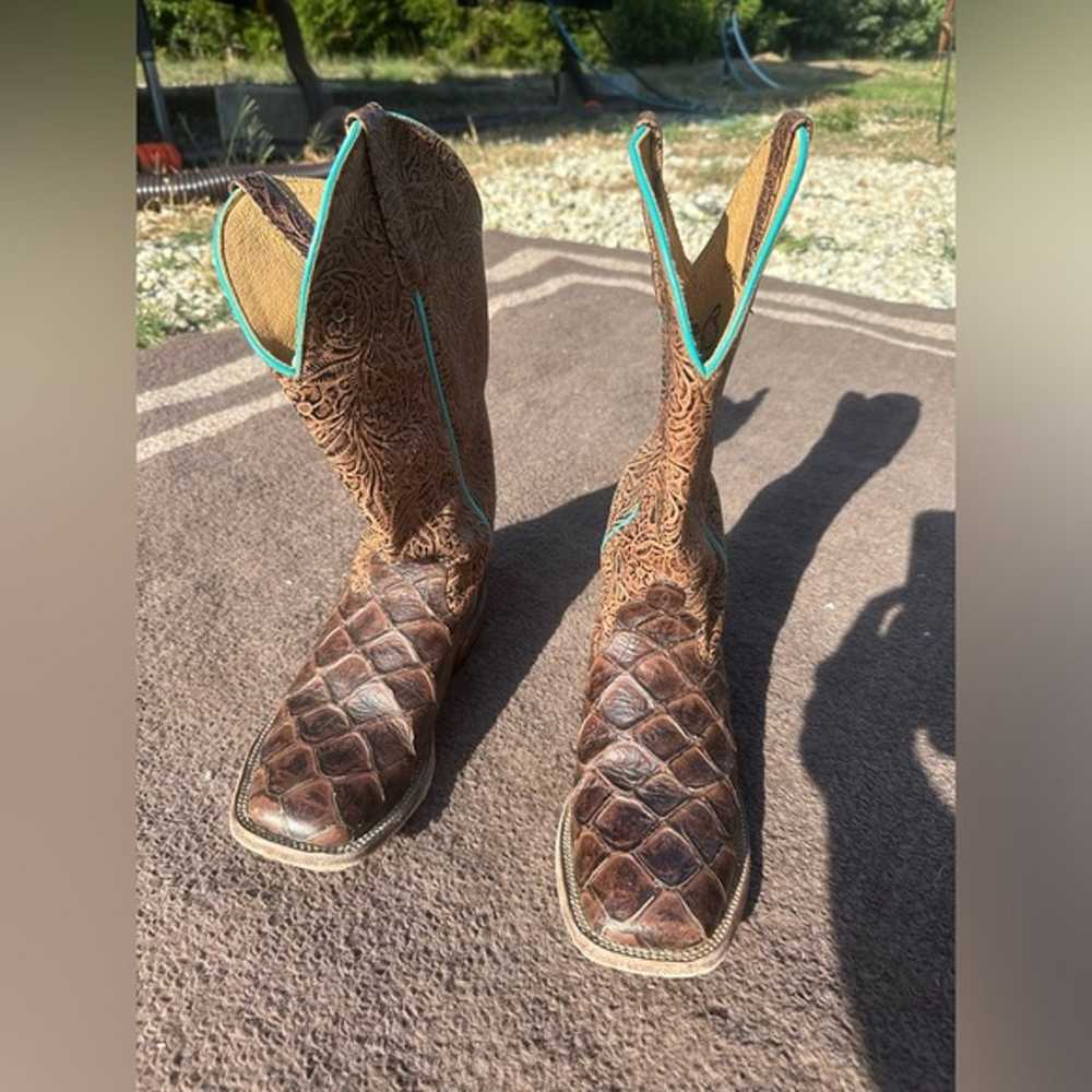 Macie Bean Faux Fish tooled Leather cowboy boots,… - image 1