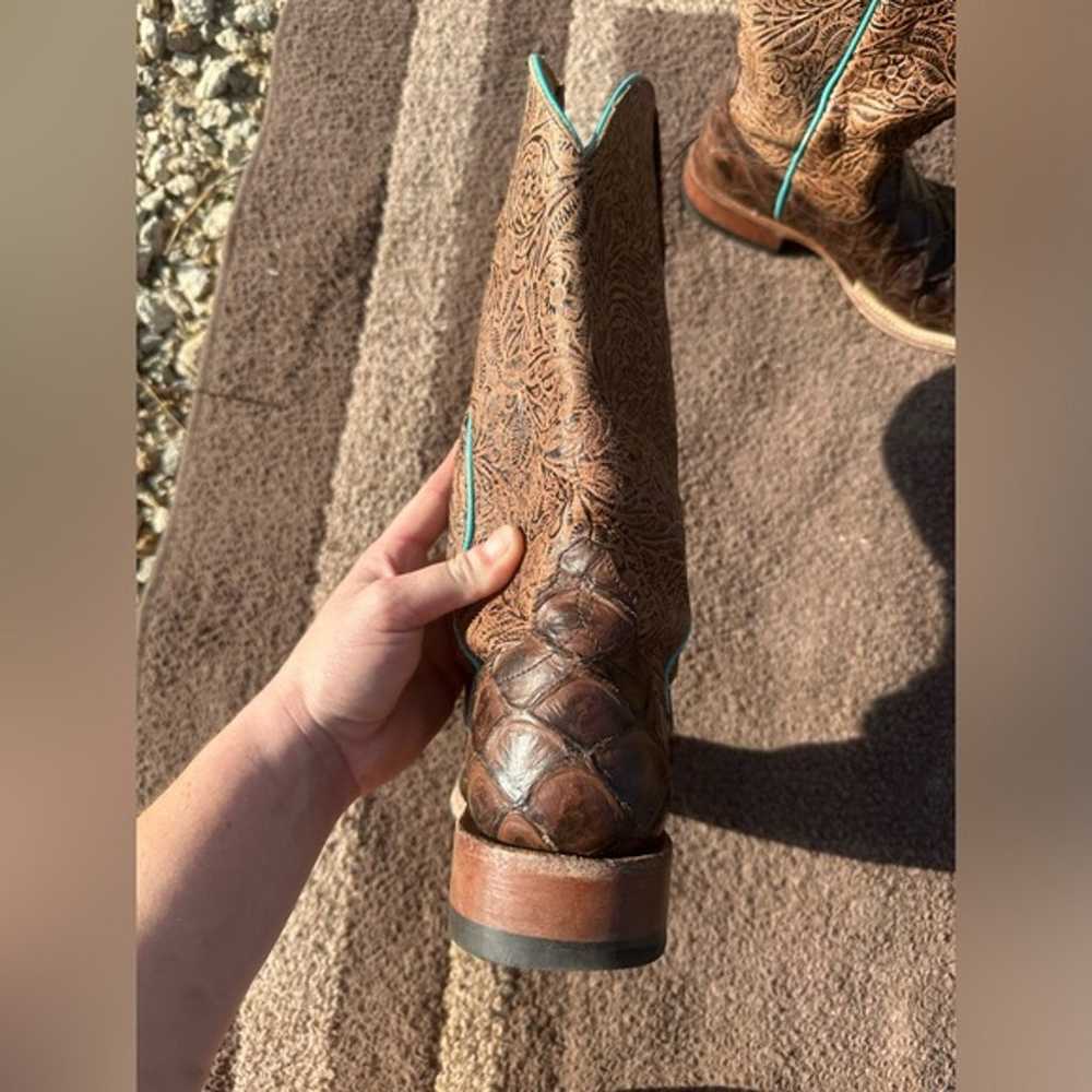 Macie Bean Faux Fish tooled Leather cowboy boots,… - image 7