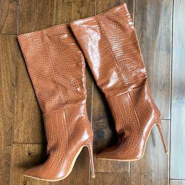 NWOT Sexy Stiletto Knee High Faux Leather Boots - 